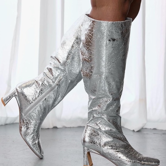 Silver Knee-High Boots - Picture 2 of 3